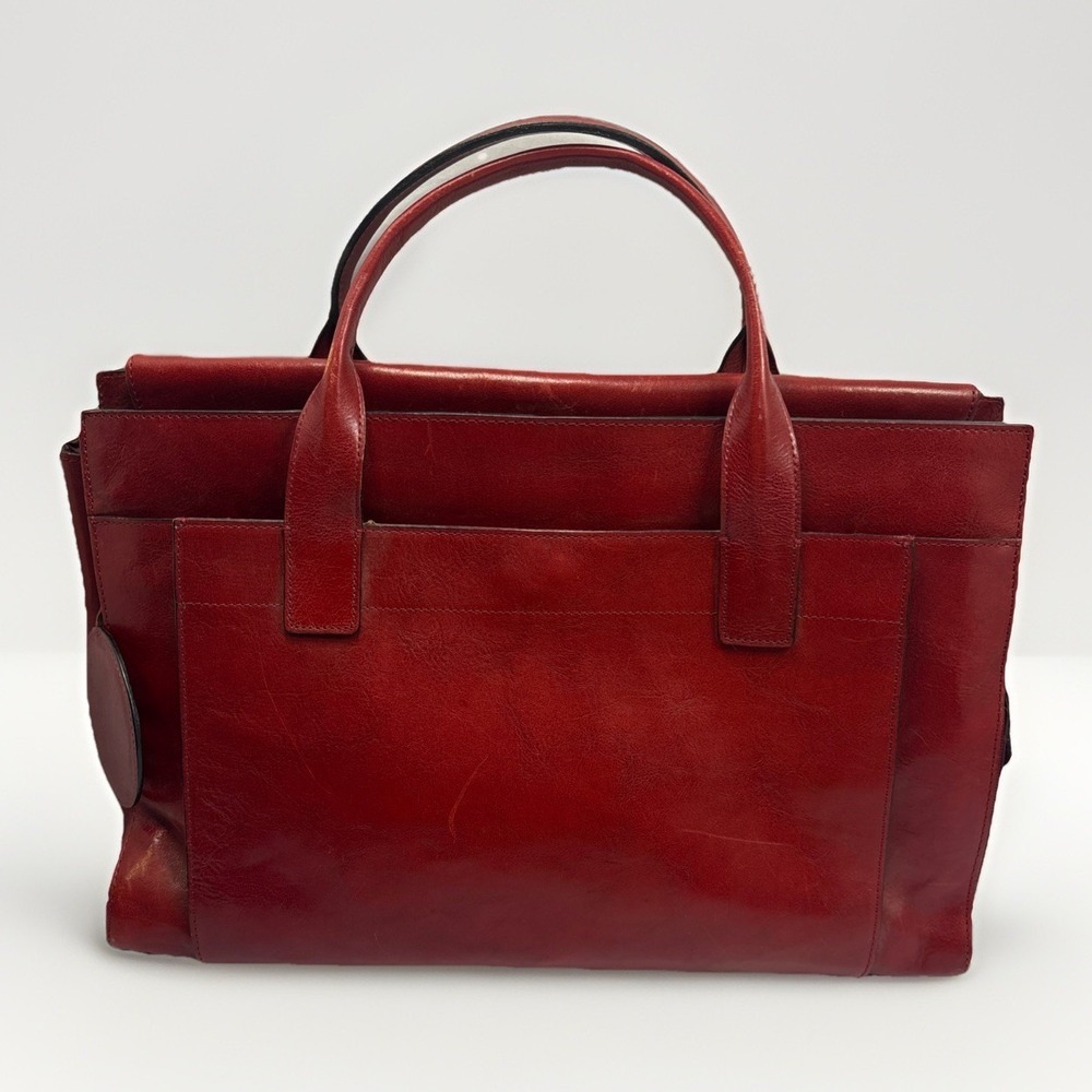 Vtg Wilson's Leather Red Large Italian Leather Tote Messenger Bag With Strap